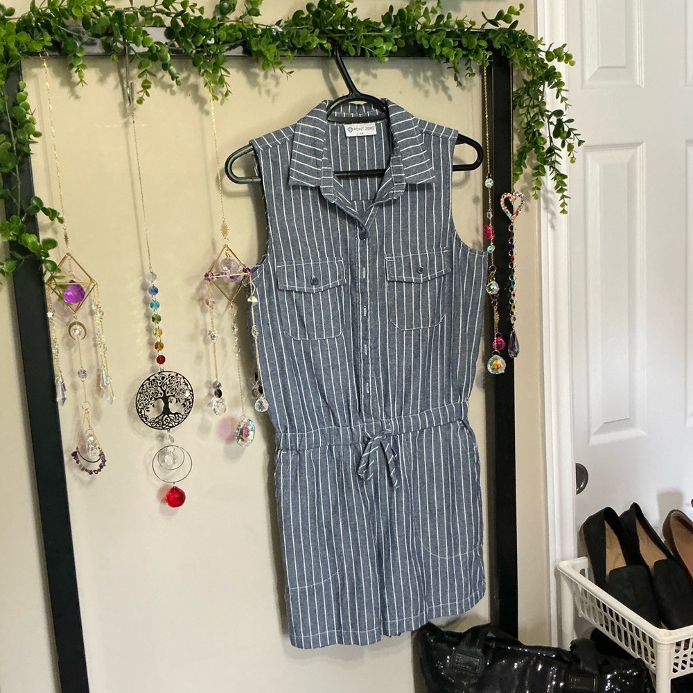 Point Zero Navy and White Striped Romper